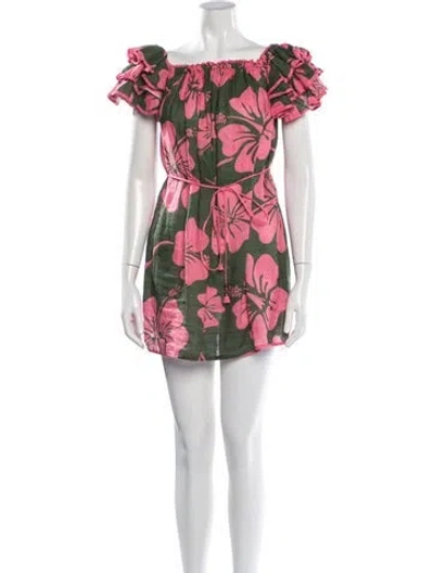 Pre-owned Zimmermann Linen Mini Dress In Green/pink