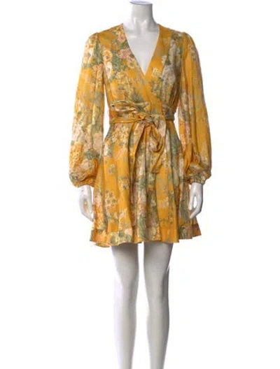 Pre-owned Zimmermann Linen Mini Dress In Green/pink/yellow