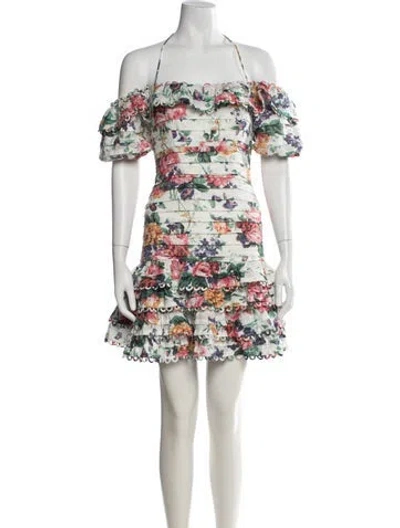 Pre-owned Zimmermann Linen Mini Dress In Green/white