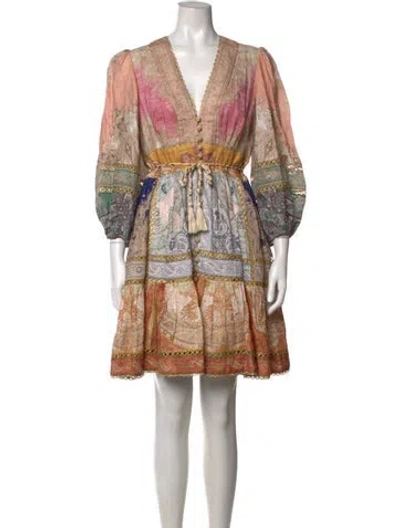 Pre-owned Zimmermann Linen Mini Dress In Metallic/neutrals