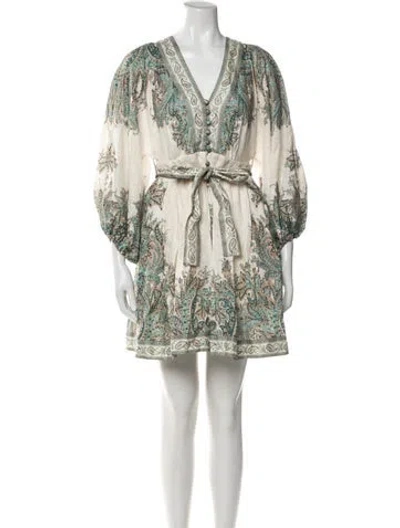 Pre-owned Zimmermann Linen Mini Dress In Multi