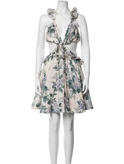Pre-owned Zimmermann Linen Mini Dress In Multi