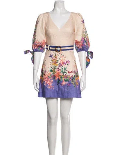Pre-owned Zimmermann Linen Mini Dress In Multicolor