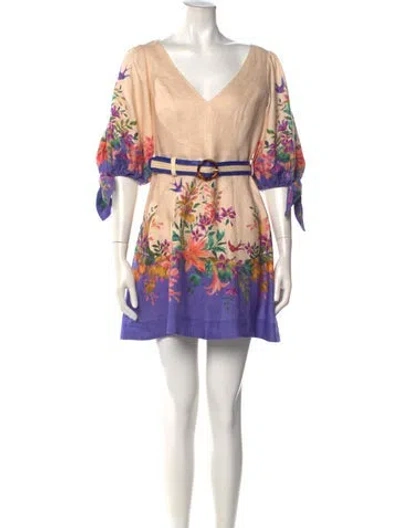Pre-owned Zimmermann Linen Mini Dress In Neutral
