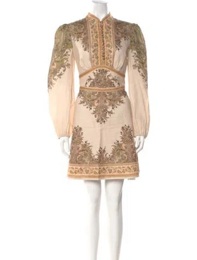 Pre-owned Zimmermann Linen Mini Dress In Neutral