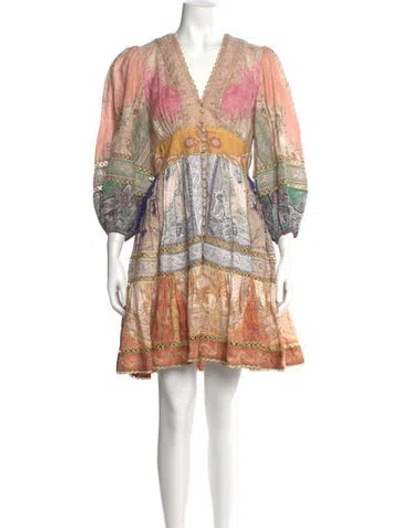 Pre-owned Zimmermann Linen Mini Dress In Neutral