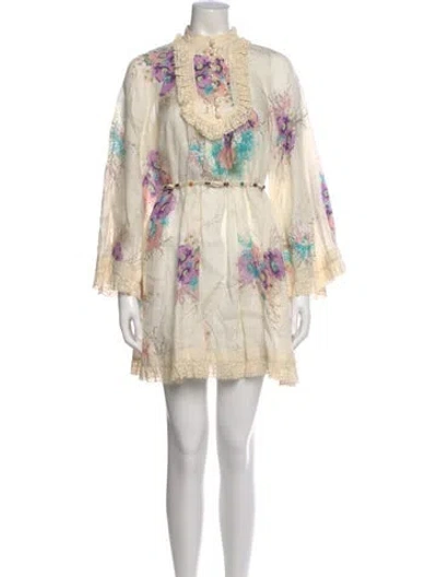 Pre-owned Zimmermann Linen Mini Dress In Neutral