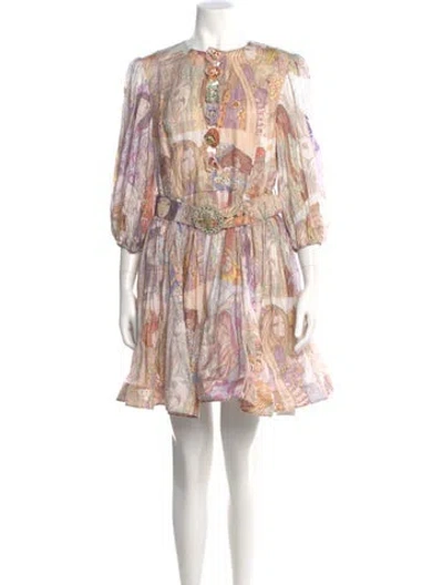 Pre-owned Zimmermann Linen Mini Dress In Neutral