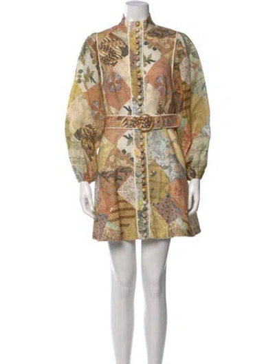 Pre-owned Zimmermann Linen Mini Dress In Neutral