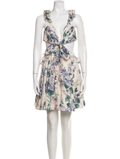 Pre-owned Zimmermann Linen Mini Dress In Neutral