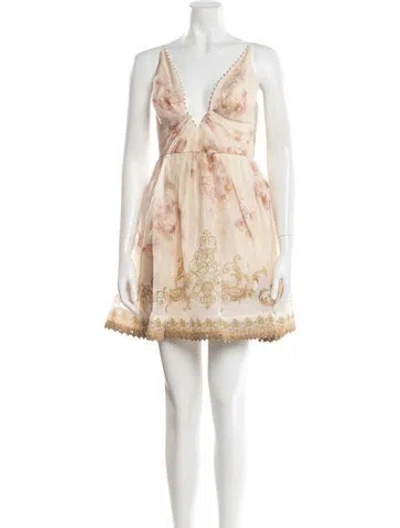 Pre-owned Zimmermann Linen Mini Dress In Neutral