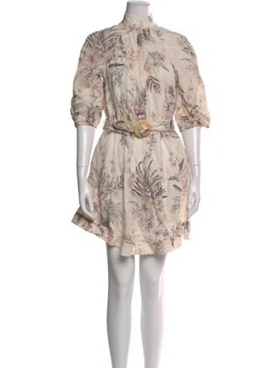 Pre-owned Zimmermann Linen Mini Dress In Neutral
