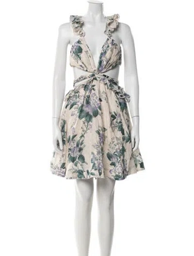 Pre-owned Zimmermann Linen Mini Dress In Neutral
