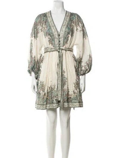 Pre-owned Zimmermann Linen Mini Dress In Neutral