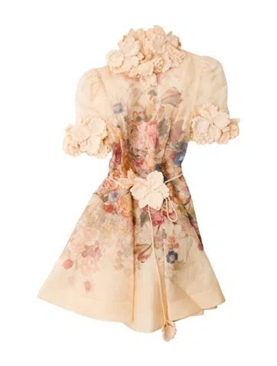 Pre-owned Zimmermann Linen Mini Dress In Neutral