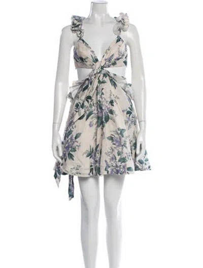Pre-owned Zimmermann Linen Mini Dress In Neutral