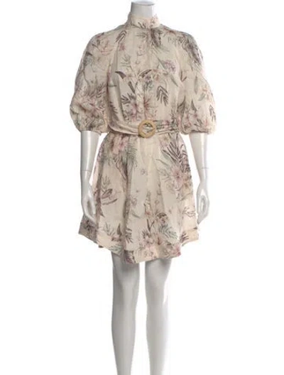 Pre-owned Zimmermann Linen Mini Dress In Neutral
