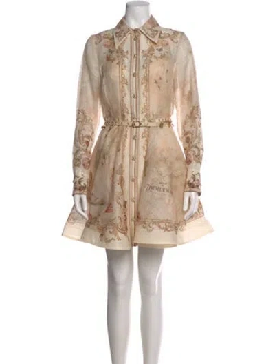 Pre-owned Zimmermann Linen Mini Dress In Neutral