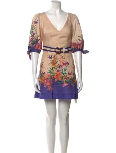 Pre-owned Zimmermann Linen Mini Dress In Neutral
