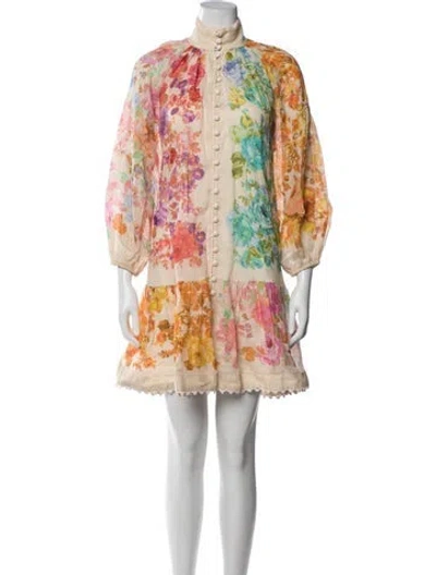 Pre-owned Zimmermann Linen Mini Dress In Neutral
