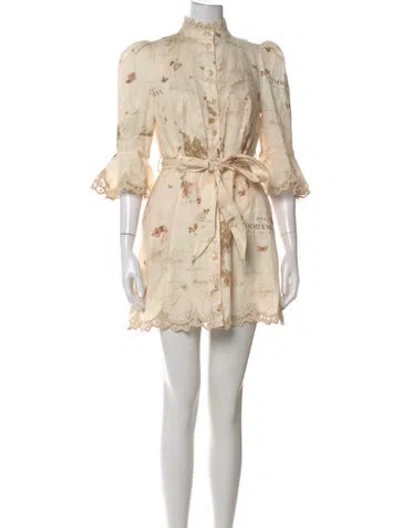 Pre-owned Zimmermann Linen Mini Dress In Neutral