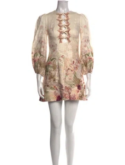 Pre-owned Zimmermann Linen Mini Dress In Neutral