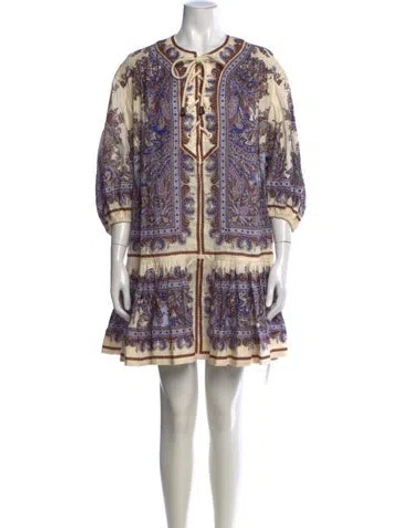 Pre-owned Zimmermann Linen Mini Dress In Neutral