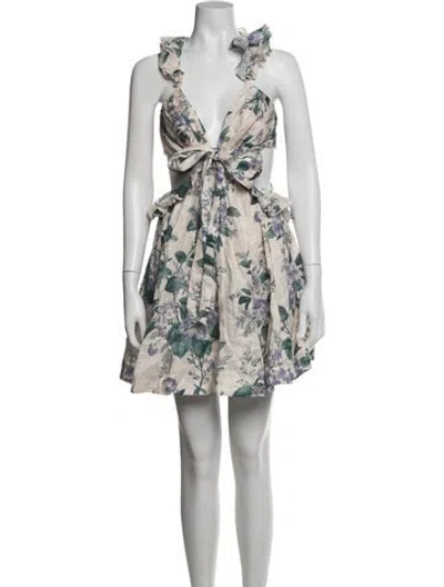 Pre-owned Zimmermann Linen Mini Dress In Neutral