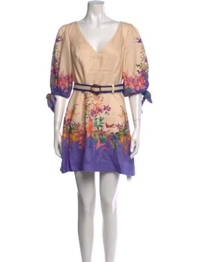 Pre-owned Zimmermann Linen Mini Dress In Neutral
