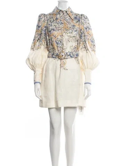 Pre-owned Zimmermann Linen Mini Dress In Neutral