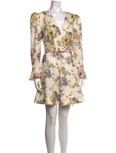 Pre-owned Zimmermann Linen Mini Dress In Neutral
