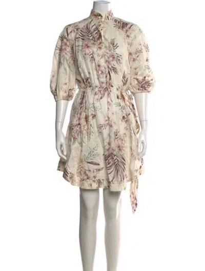 Pre-owned Zimmermann Linen Mini Dress In Neutral