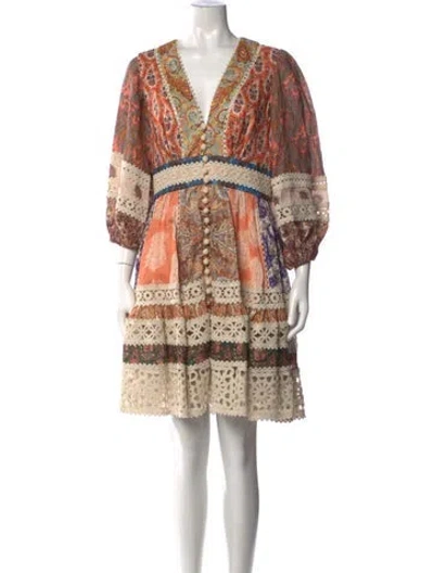 Pre-owned Zimmermann Linen Mini Dress In Neutrals