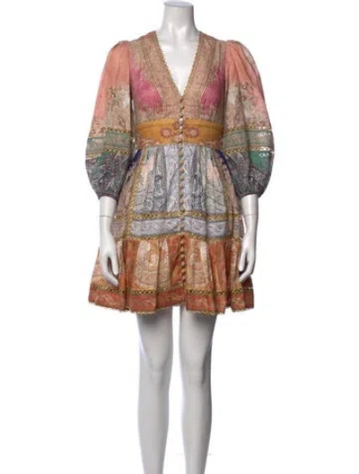 Pre-owned Zimmermann Linen Mini Dress In Neutrals