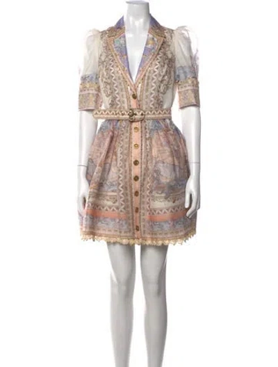 Pre-owned Zimmermann Linen Mini Dress In Neutrals