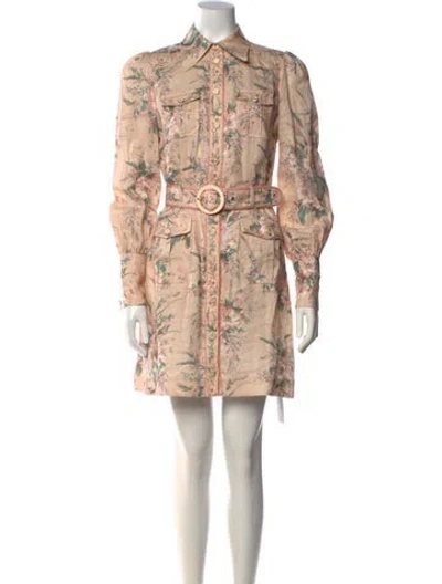 Pre-owned Zimmermann Linen Mini Dress In Neutrals