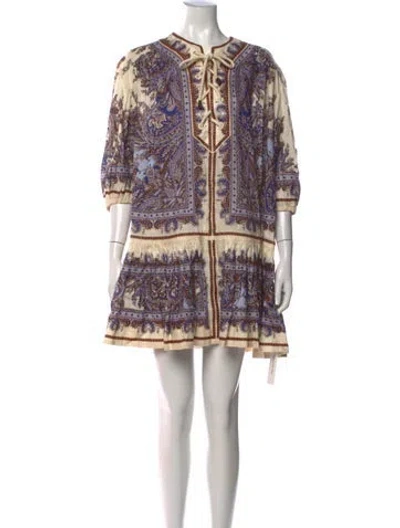 Pre-owned Zimmermann Linen Mini Dress In Neutrals