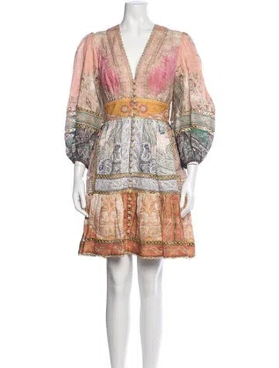 Pre-owned Zimmermann Linen Mini Dress In Neutrals