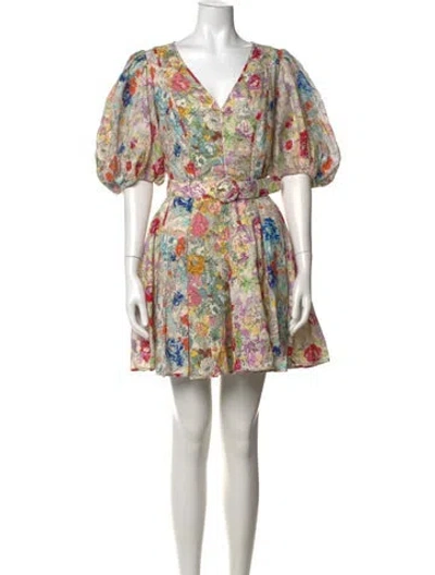 Pre-owned Zimmermann Linen Mini Dress In Neutrals