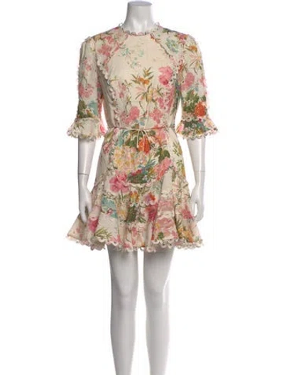 Pre-owned Zimmermann Linen Mini Dress In Neutrals
