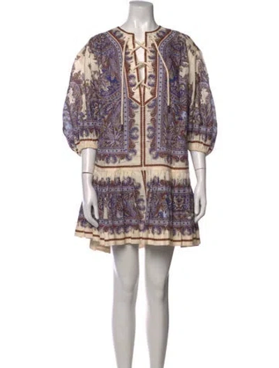 Pre-owned Zimmermann Linen Mini Dress In Neutrals