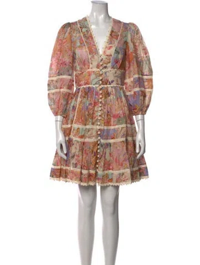 Pre-owned Zimmermann Linen Mini Dress In Neutrals