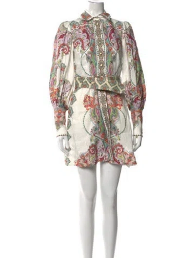 Pre-owned Zimmermann Linen Mini Dress In Neutrals