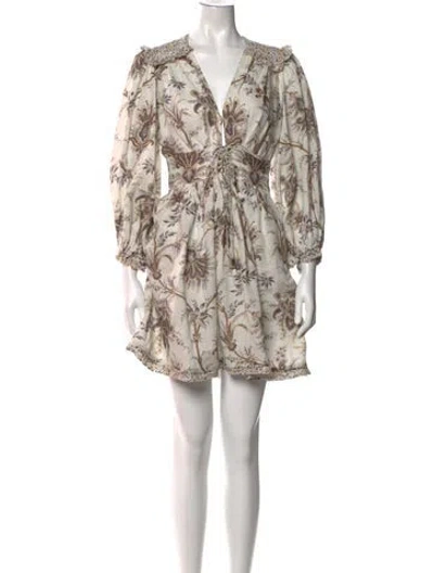 Pre-owned Zimmermann Linen Mini Dress In Neutrals