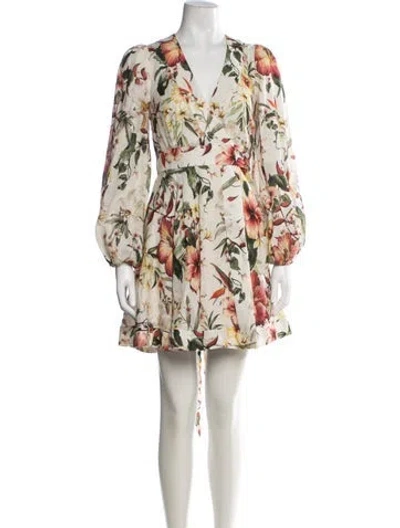 Pre-owned Zimmermann Linen Mini Dress In Neutrals