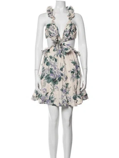 Pre-owned Zimmermann Linen Mini Dress In Neutrals