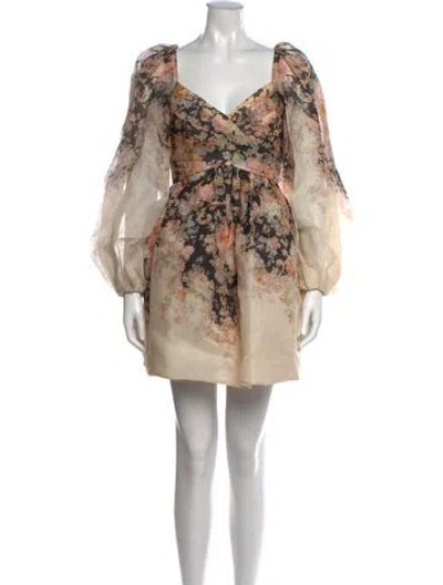Pre-owned Zimmermann Linen Mini Dress In Neutrals