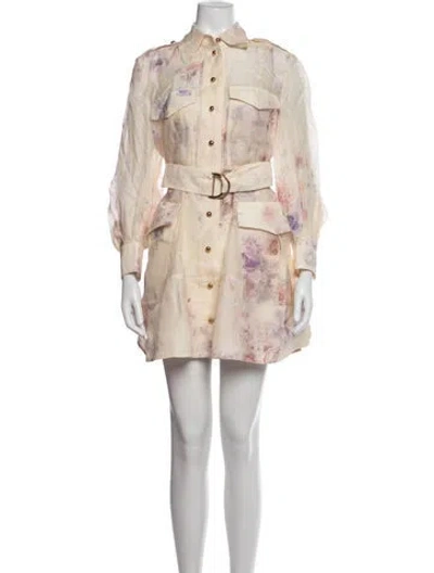 Pre-owned Zimmermann Linen Mini Dress In Neutrals