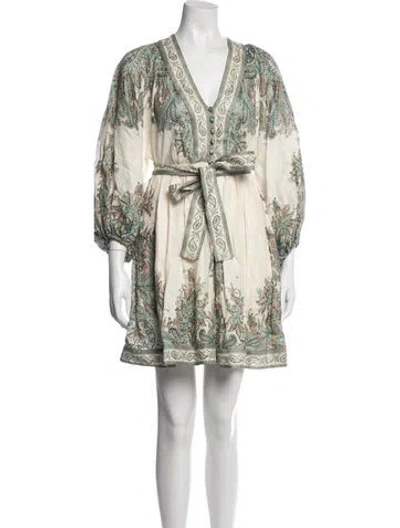 Pre-owned Zimmermann Linen Mini Dress In Neutrals