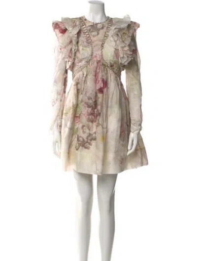 Pre-owned Zimmermann Linen Mini Dress In Neutrals